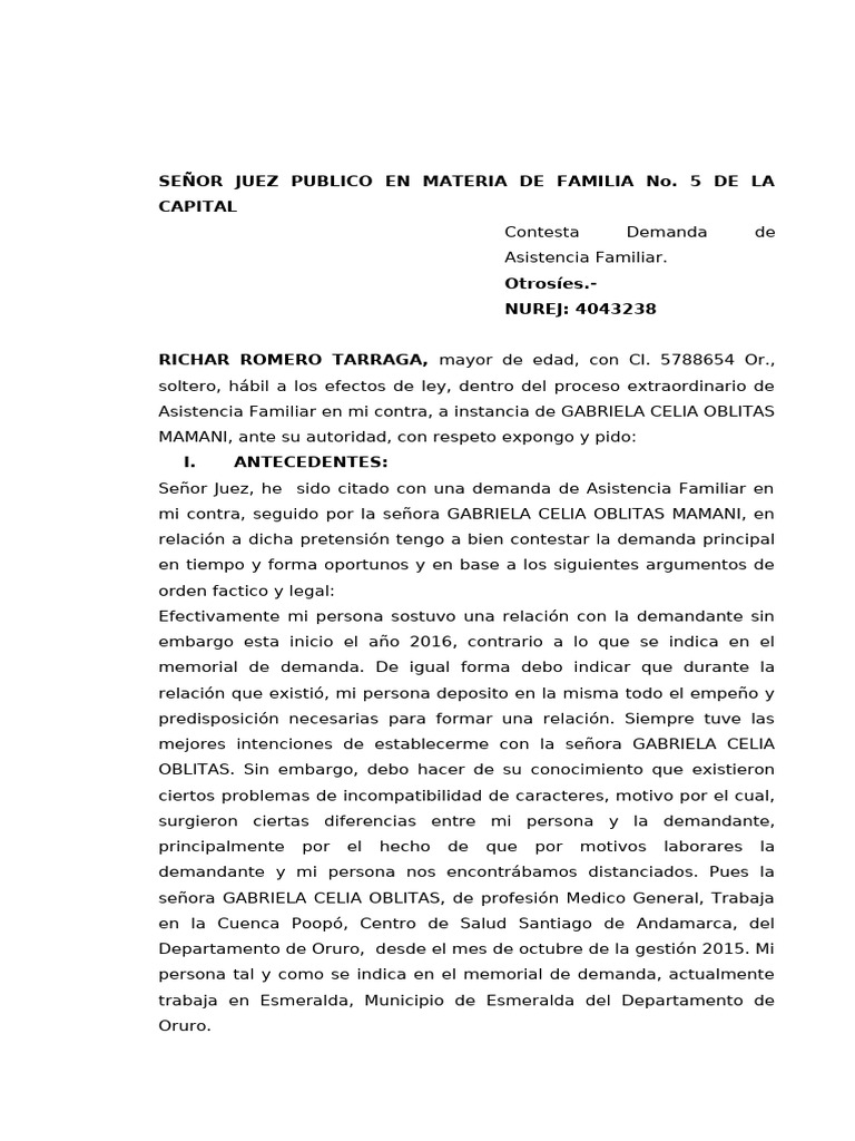 Modelo Contestacion Demanda de Asistencia Familiar | PDF
