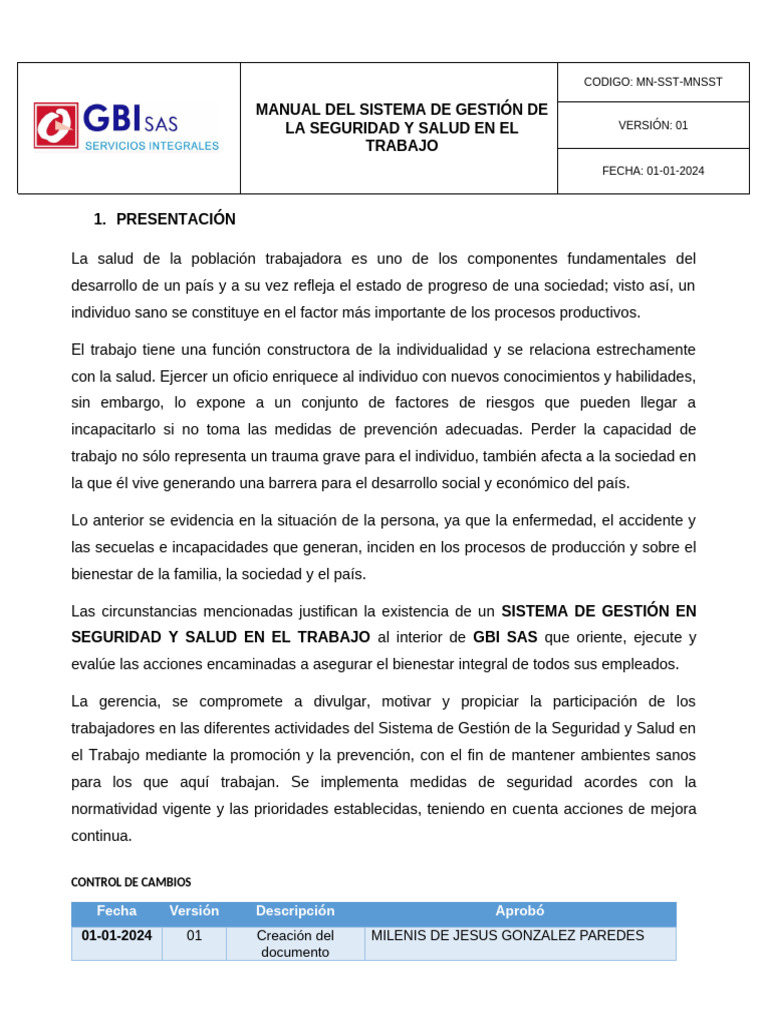 Manual Del Sistema de Gestion de Seguridad y Salud en El Trabajo | PDF