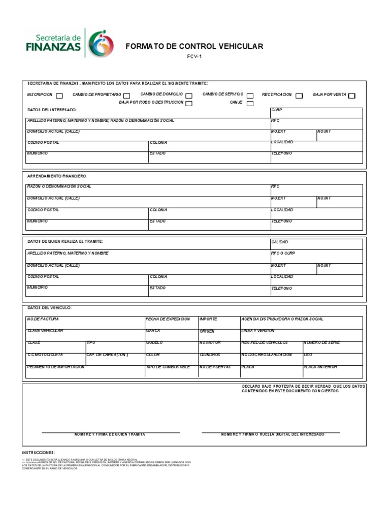 Formato FCV-1 para Control Vehicular | PDF | Finanzas y dinero