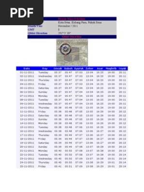 Prayer Time Schedule Pdf