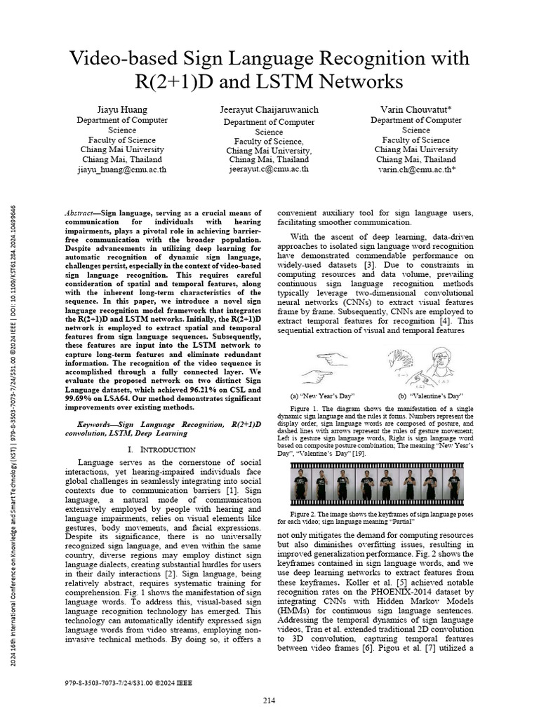 Video-Based Sign Language Recognition With R21D and LSTM Networks | PDF ...