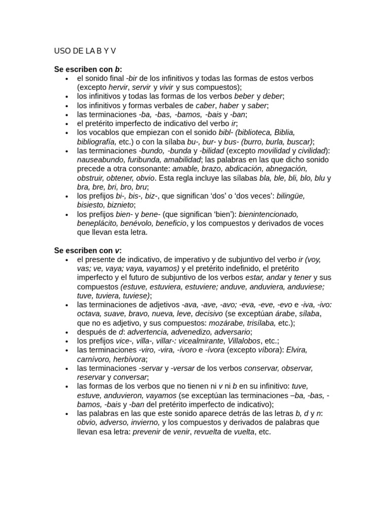 Reglas de uso de B y V en español | PDF | Idiomas | Estudios de idiomas ...