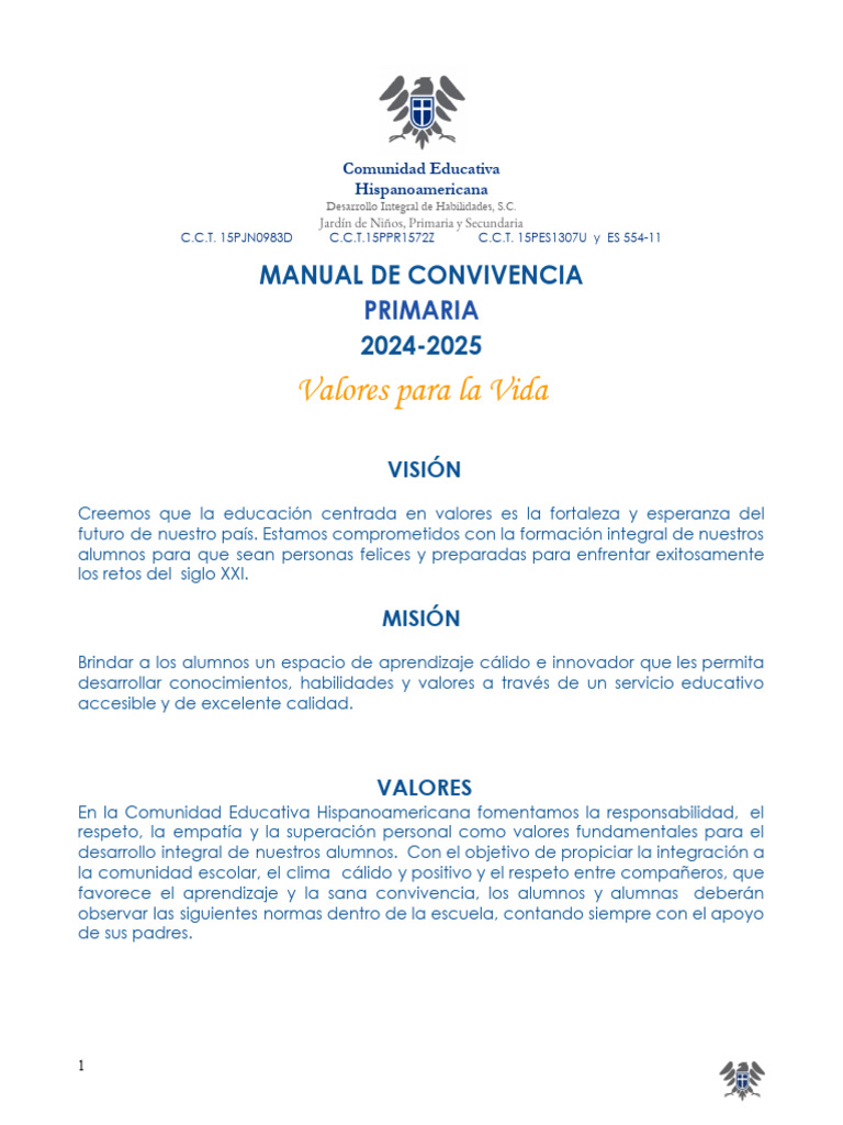 Manual de Convivencia Escolar 2024-2025 | PDF | Educación primaria ...