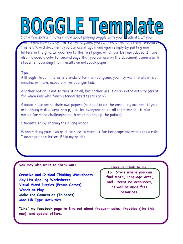 Classroom Boggle Game Guide | PDF