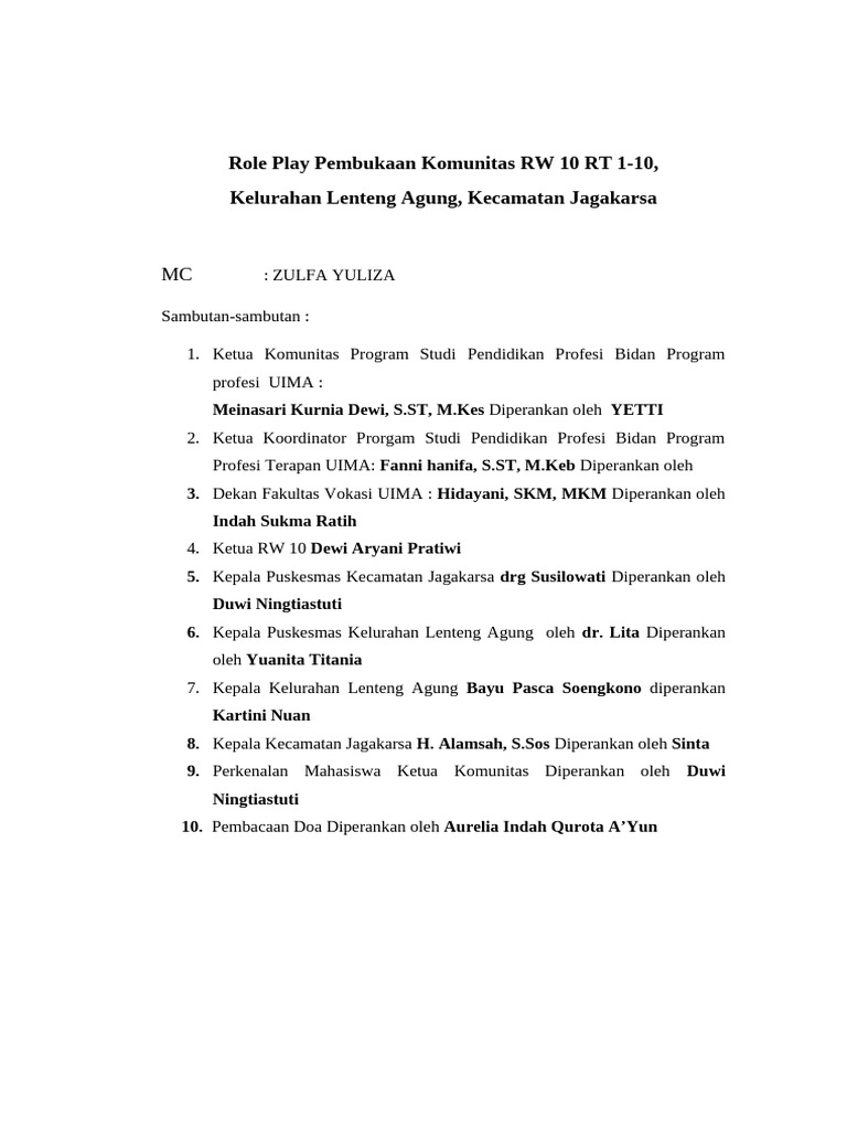 Role play susunan acara pembukaan komunitas pdf