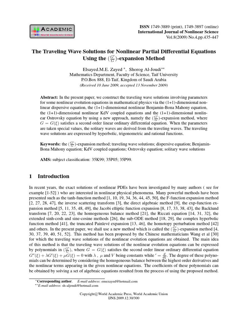 The Traveling Wave Solutions For Nonline | PDF | Nonlinear System ...