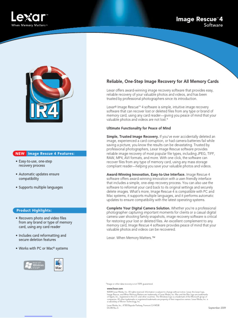 Image Rescue 4 Datasheet Rev A | PDF | Computer File | Raw Image Format