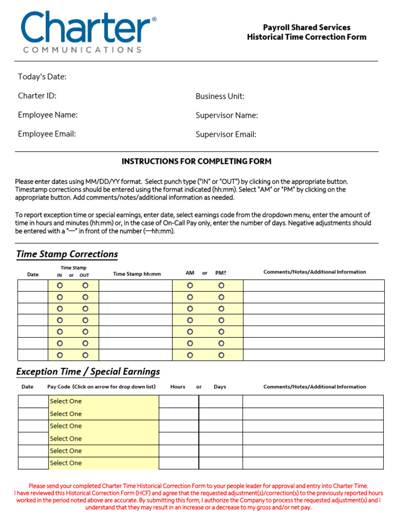 Historical Time Correction Form | PDF