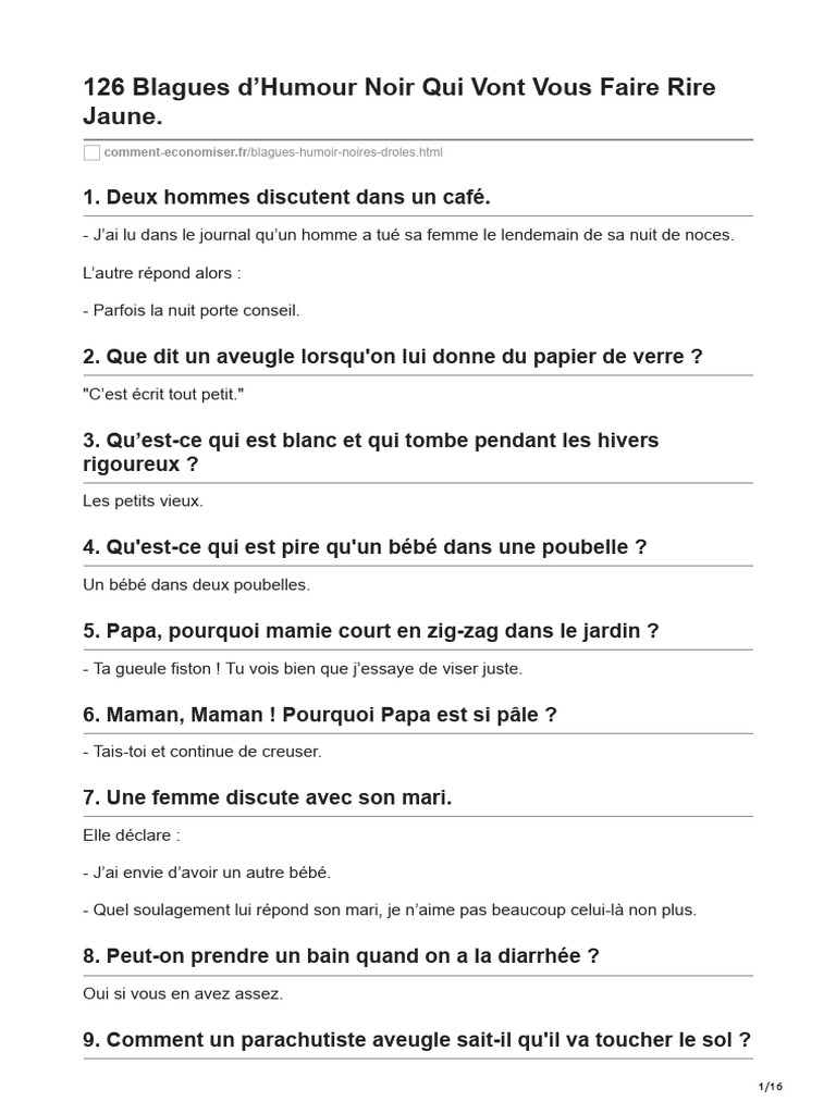 Blagues d'Humour Noir à Découvrir | PDF | Mystère, thriller et fiction ...