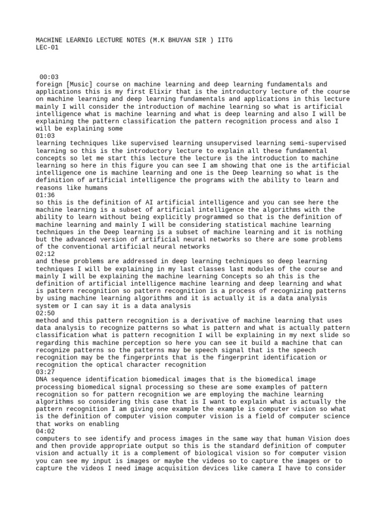 Machine Learnig Lecture Notes - 1 | PDF | Machine Learning | Pattern ...