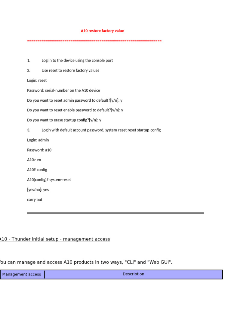 A10 Factory Reset and Access Guide | PDF | Command Line Interface ...