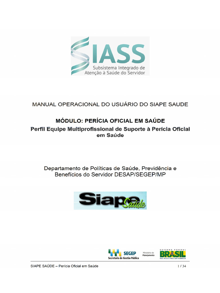 Manual do SIAPE Saúde: Perícia Oficial | PDF | Gestão de recursos ...