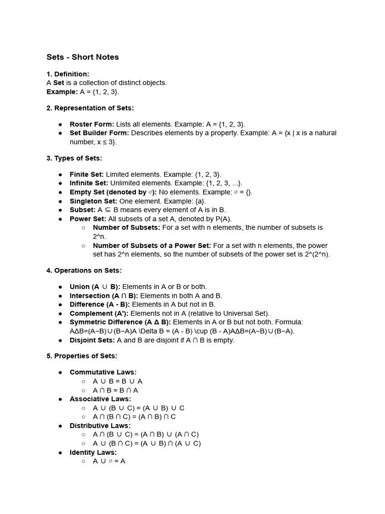 Essential Mathematics - Complete Short Notes On Sets With Key Formulas ...