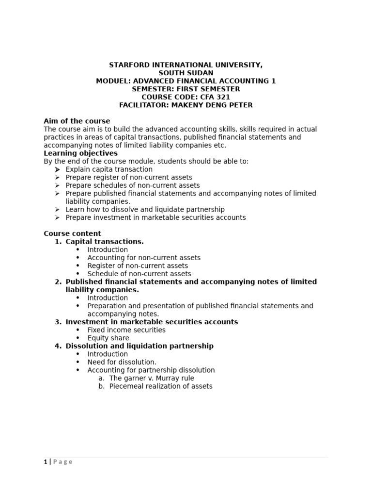 Advanced Financial Accounting I | PDF | Depreciation | Debits And Credits