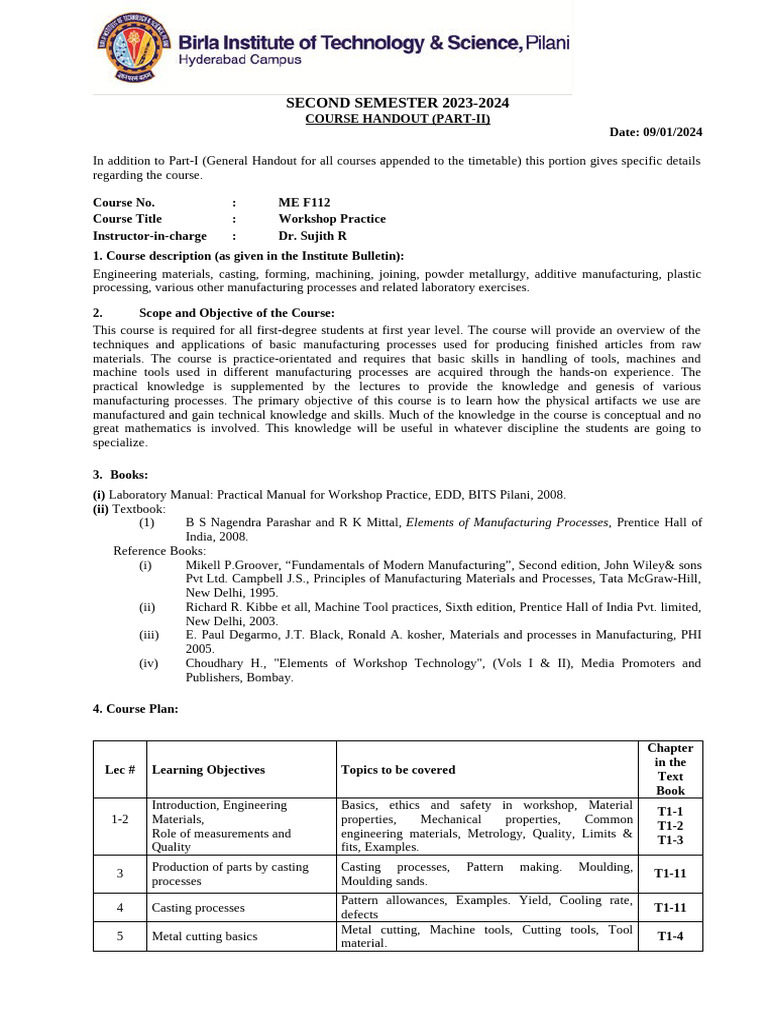 Workshop Practice Course Overview 2023-24 | PDF | Secondary Sector Of ...