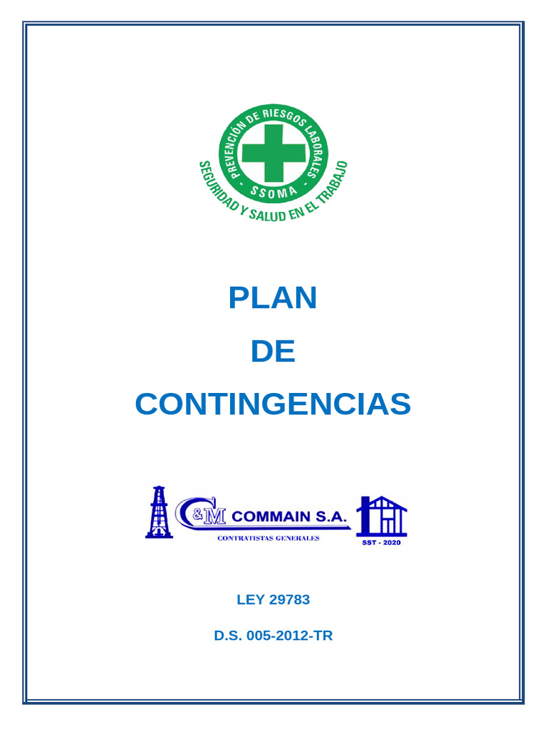 Plan de Contingencias Ley 29783 | PDF | Seguridad y salud ocupacional ...