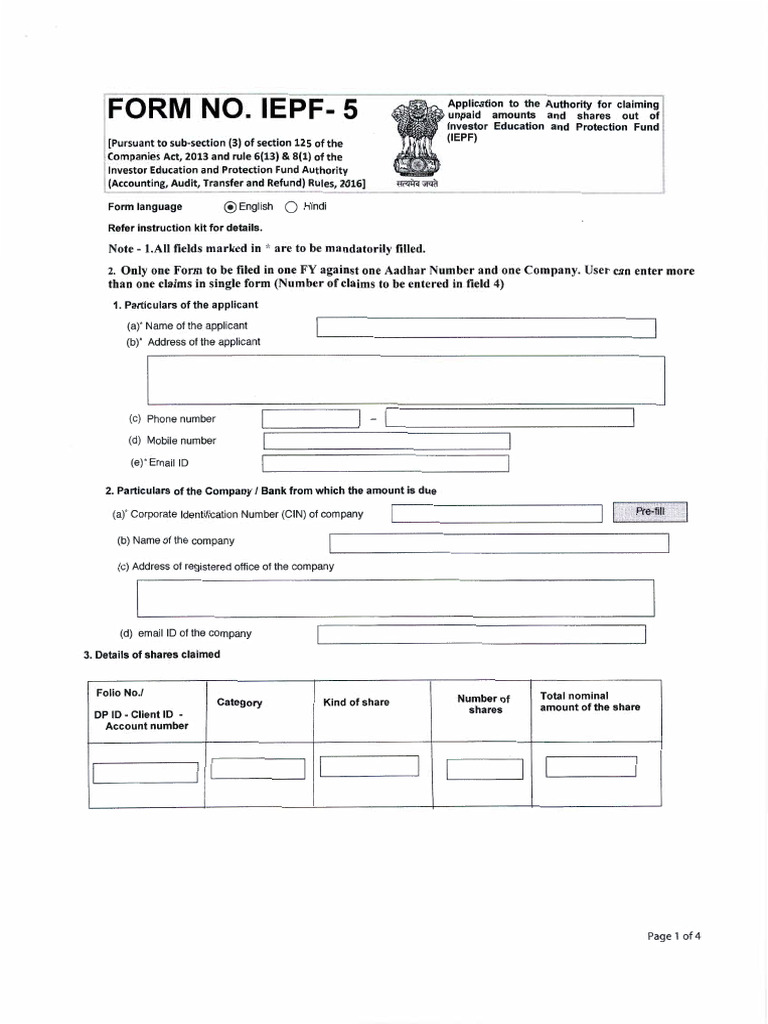 IEPF-5 Claim Form for Unpaid Amounts | PDF