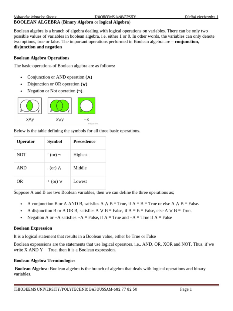 Boolean Algebra Basics and Operations | PDF | Boolean Algebra ...