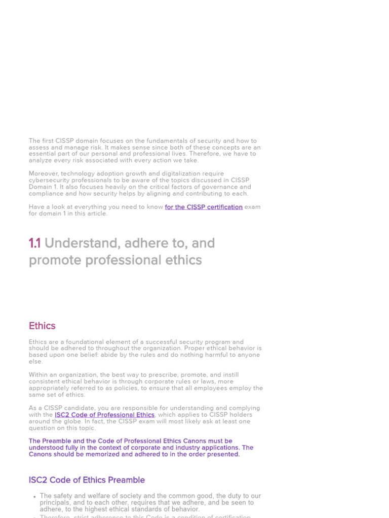 Destination Cert - CISSP - Domain 1 | PDF | Information Security | Risk