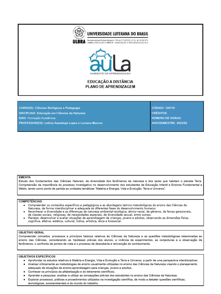Ensino de Ciências da Natureza EAD | PDF | Pedagogia | Science