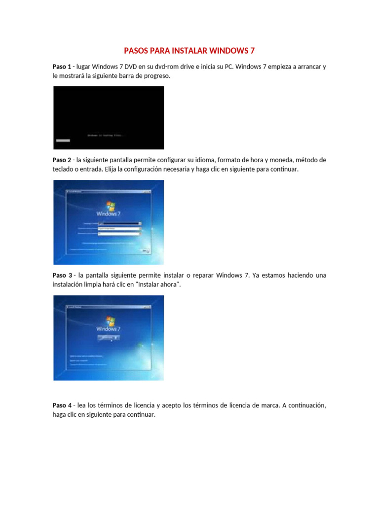 Pasos para Instalar Windows 7 | PDF | Arranque | Windows 7