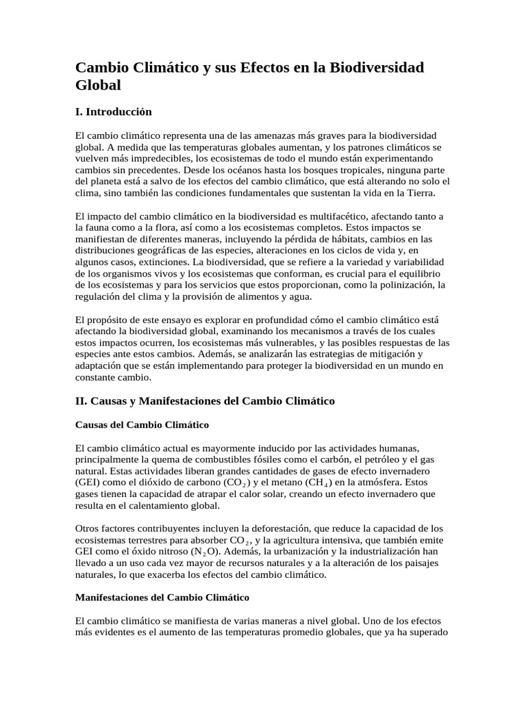 Cambio Climático y Sus Efectos en La Biodiversidad Global | PDF ...
