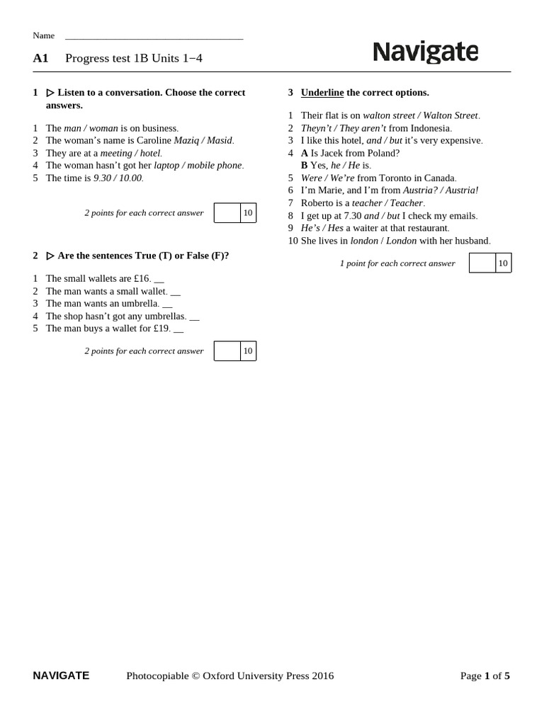 Progress Test 1B | PDF