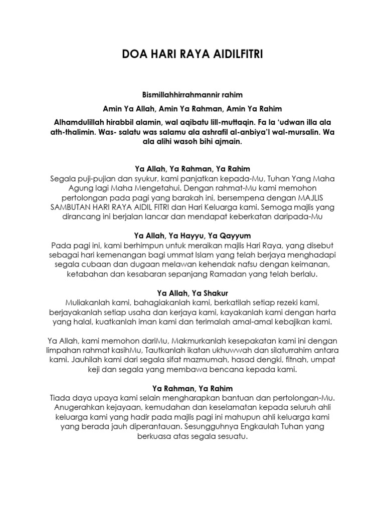 Doa Majlis Hari Raya Aidilfitri | PDF