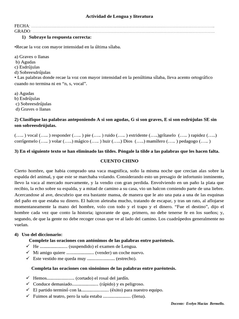 Actividad de Lengua y Literatura 15.01.2024 | PDF | Voz humana | Estrés ...