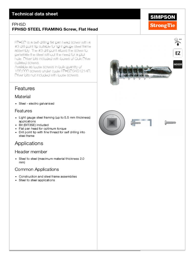 FPHSD FPHSD STEEL FRAMING Screw Flat Head | PDF | Screw | Metalworking