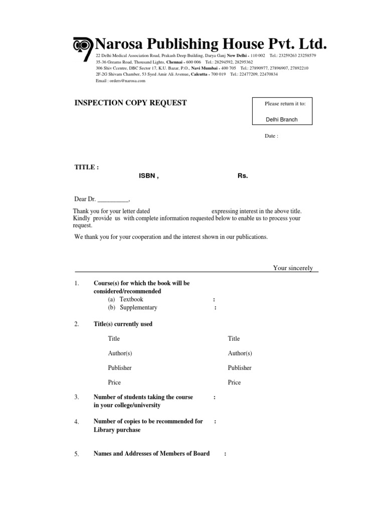 Inspection Copy Request | PDF