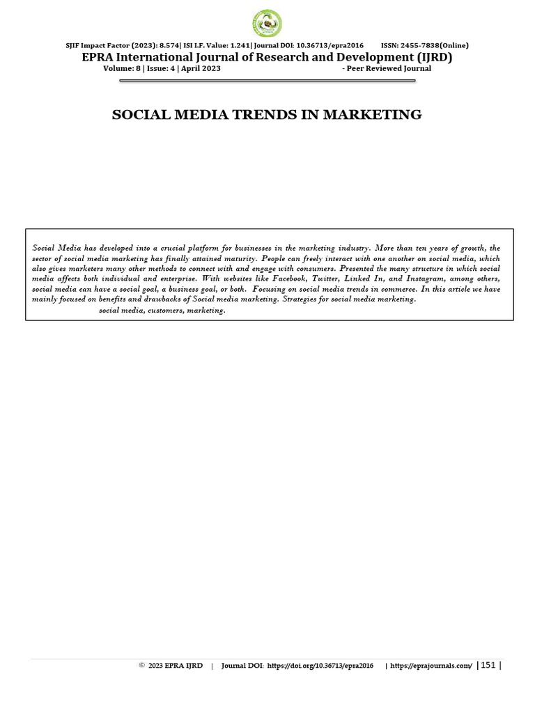 Social Media Trends in Marketing PDF Popular Culture & Media Studies Social Media