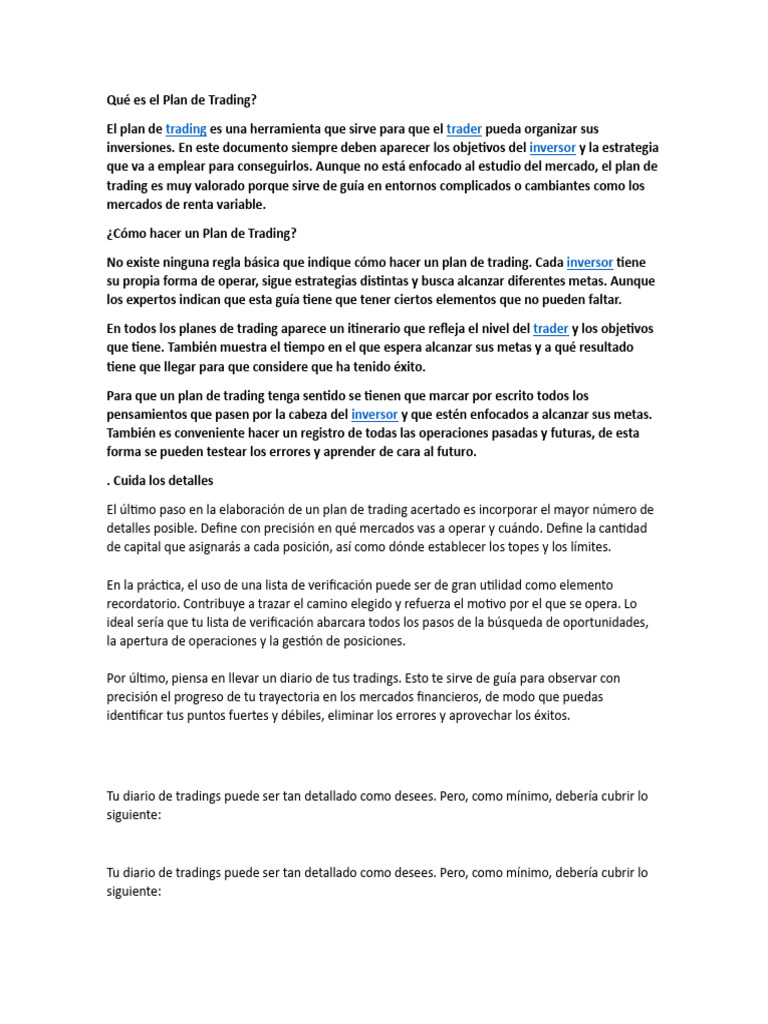 Guía para Crear un Plan de Trading | PDF | Comerciante (Finanzas ...