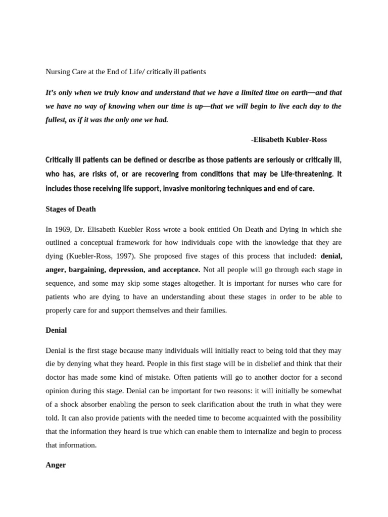 Nurses Roles in Stages of Death 000 | PDF | Anger | Emotions