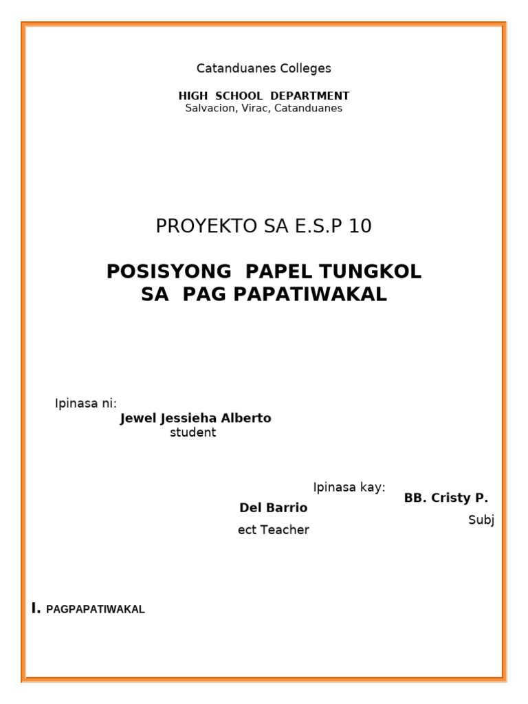 Position Paper in Esp-1 | PDF