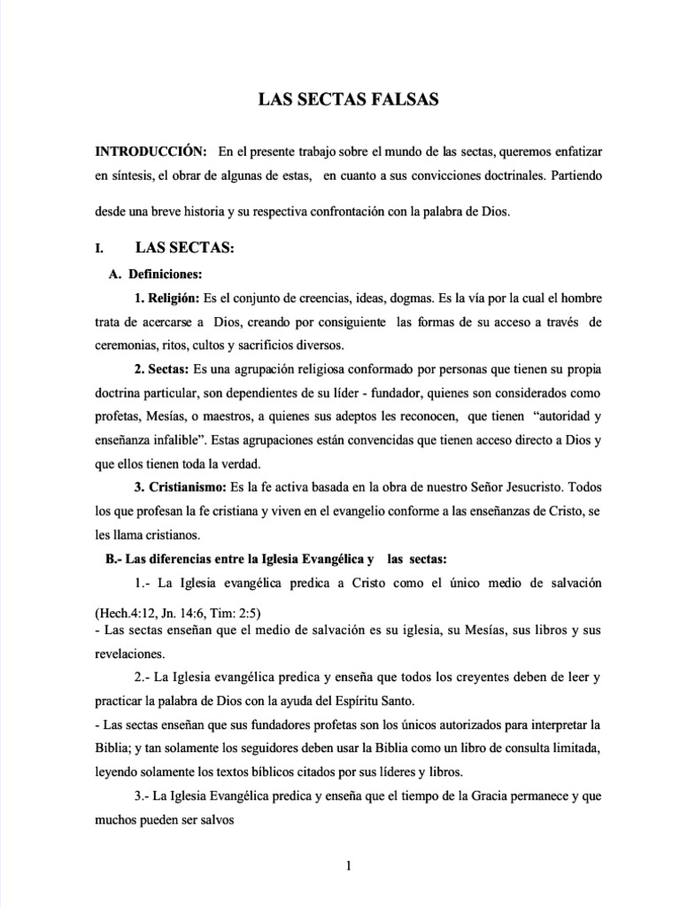 Sectas Falsas: Definición y Comparación | PDF | Cristo (título ...