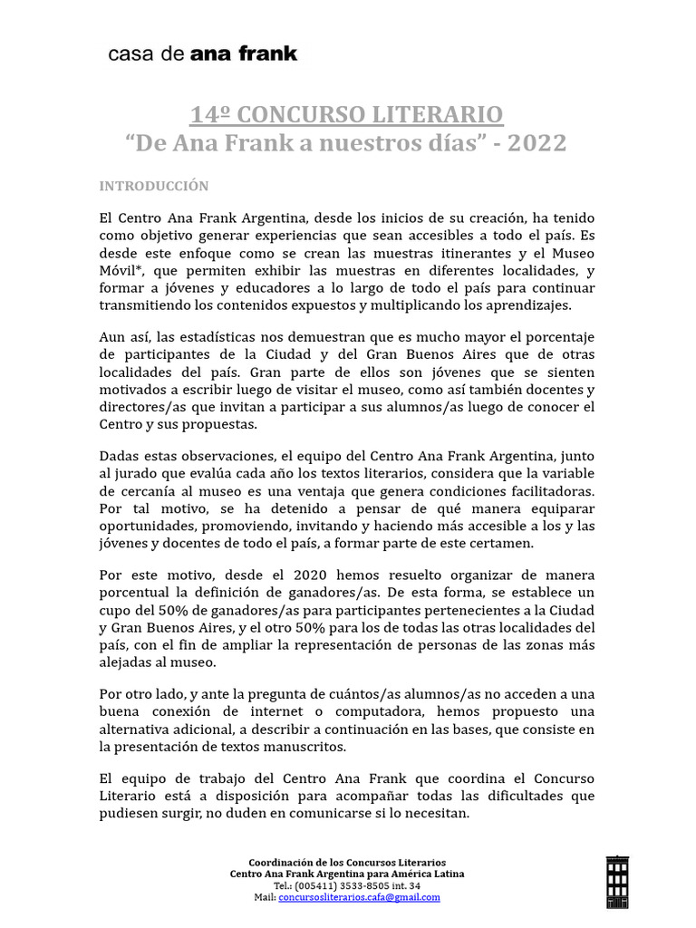 Bases 14° Concurso Literario 2022 | PDF | Enseñando | Museo