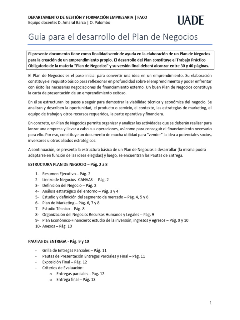 Guía para Desarrollar un Plan de Negocios | PDF | Plan de negocios ...