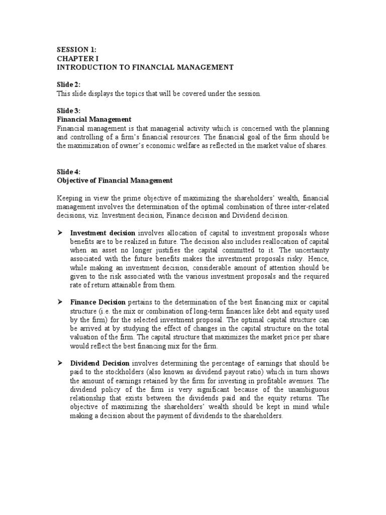 Session 1: Introduction To Financial Management Slide 2 | PDF