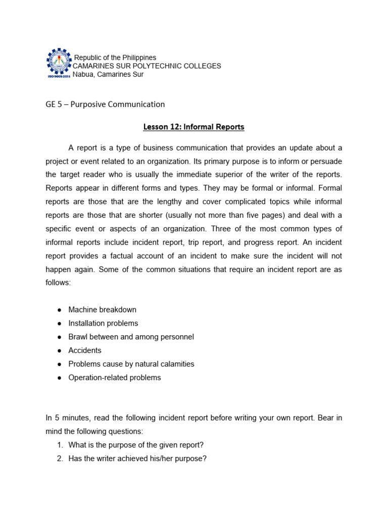 GROUP 3 - Informal Reports | PDF | Communication | Human Communication