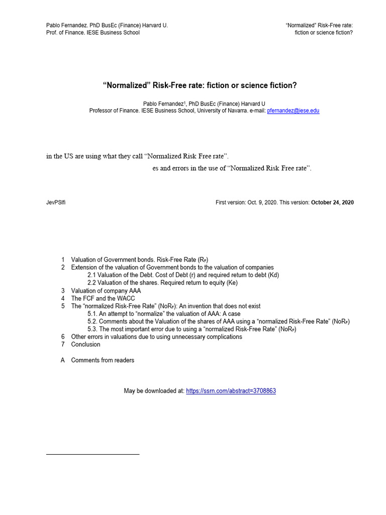 Analyzing the Normalized Risk-Free Rate | PDF | Risk Premium ...