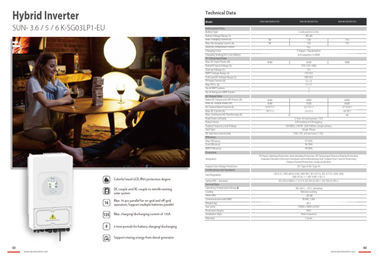 Deye 6k Hybrid Inverter Datasheet | PDF | Electrical Engineering ...