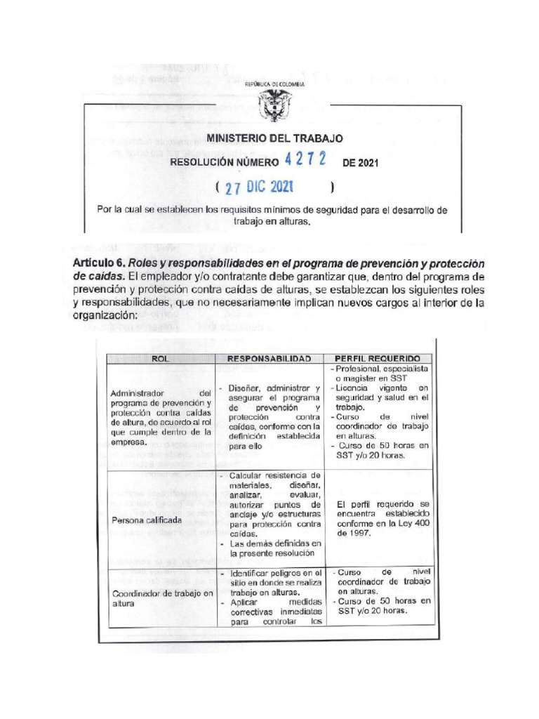 Roles y Responsabilidades Res 4272 de 2021 | PDF