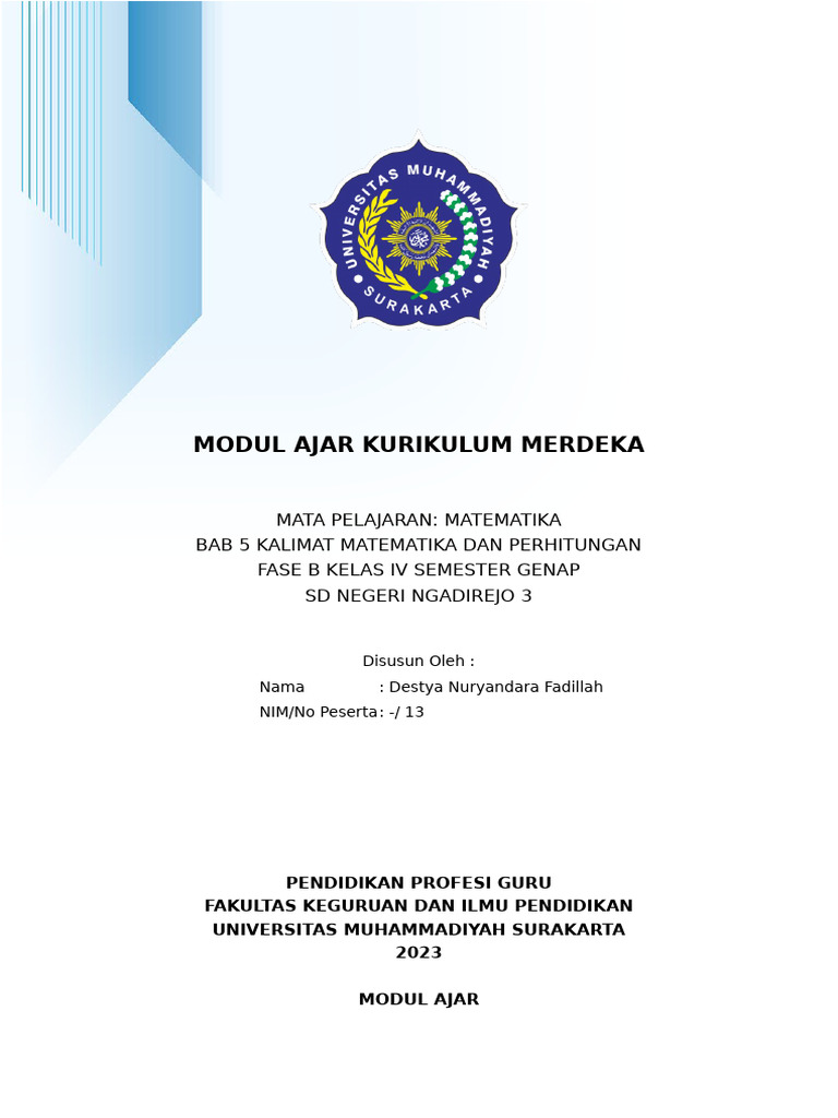 Modul Ajar Matematika Kelas IV SD | PDF