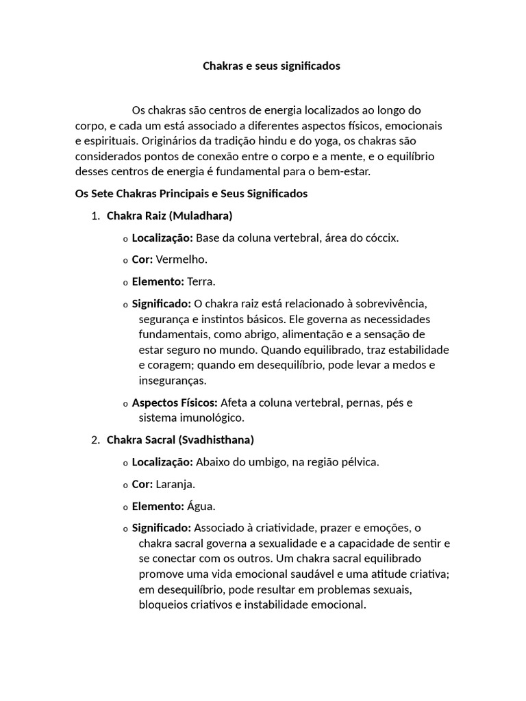 Significado dos Chakras e Equilíbrio Energético | PDF | Chacra | Corpo ...
