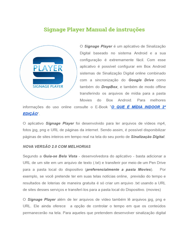 Manual do Aplicativo Signage Player | PDF | Android (sistema ...