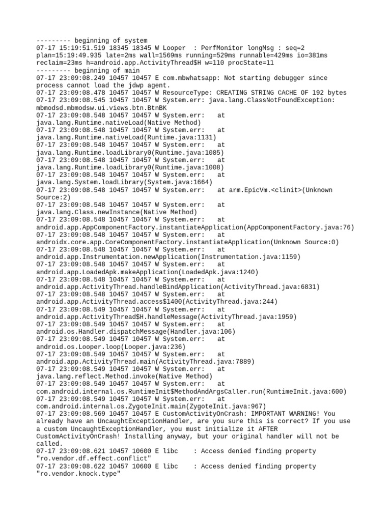 WhatsApp App Error Log Analysis | PDF | Java (Programming Language ...