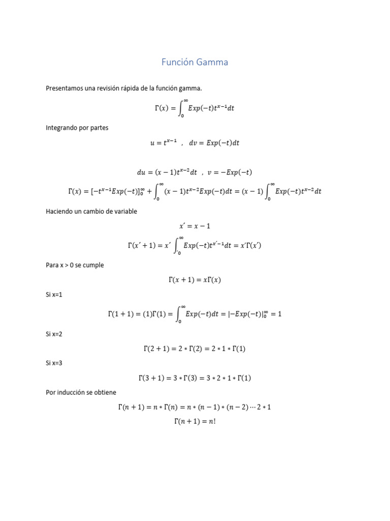 Funcion Gamma Pdf Integral Cálculo