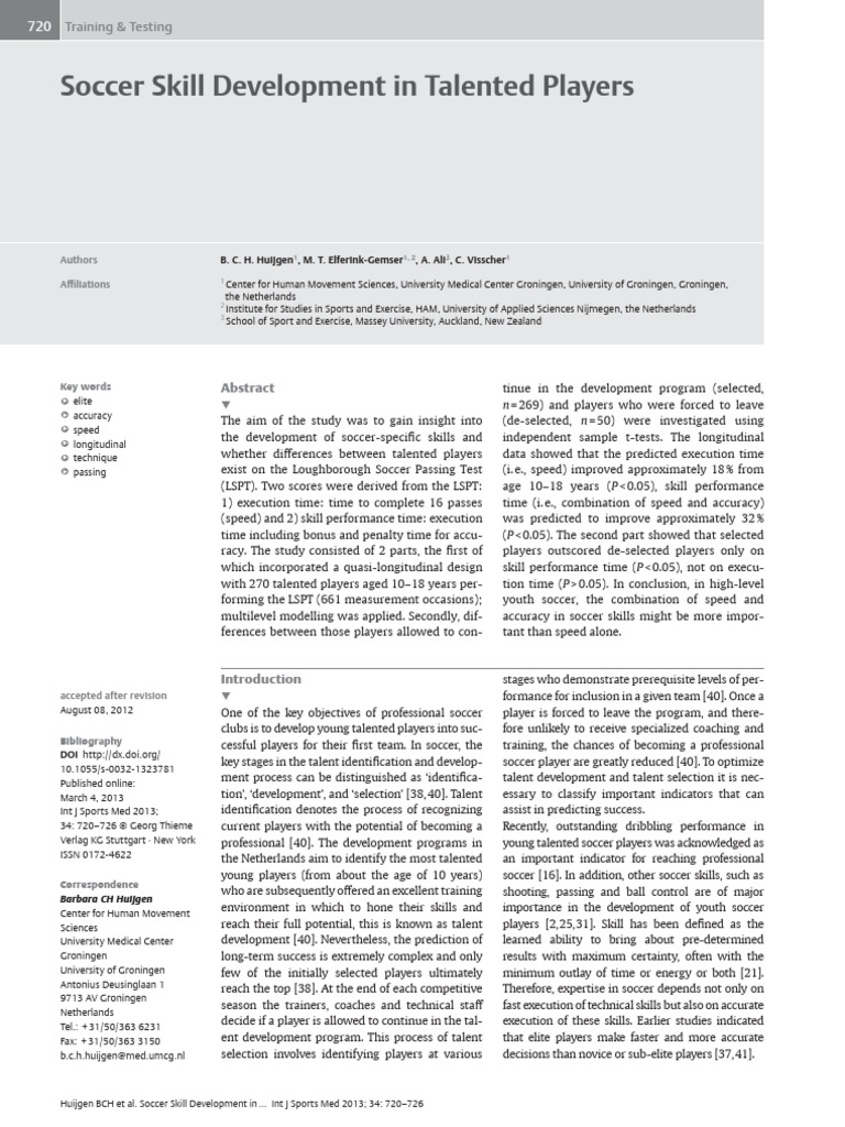 Soccer Skill Development in Talented Players: Authors A Liations | PDF ...