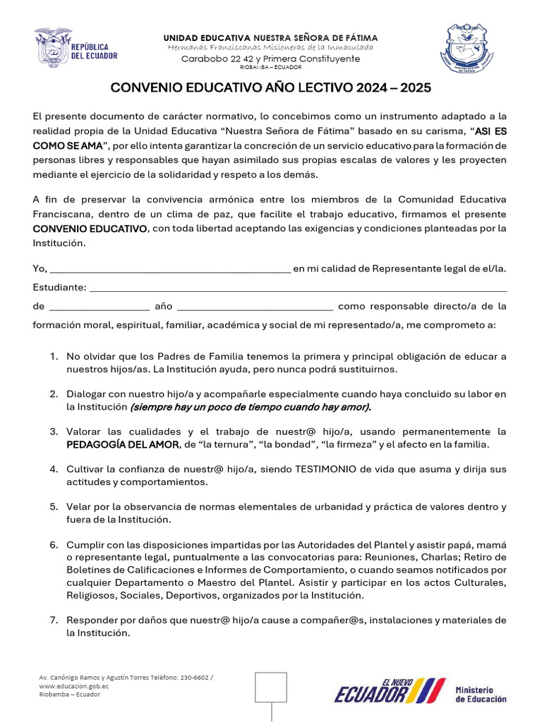 Convenio Educativo 2024 - 2025 | PDF | Institución